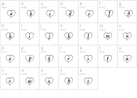 HeartWhite Becker lowercase a-z preview