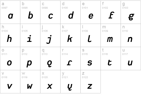 Heimat Mono Bold Italic lowercase a-z preview