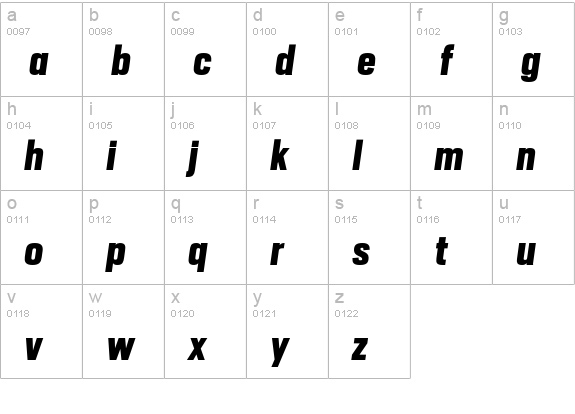 HeronSansCond Bold Italic lowercase a-z preview