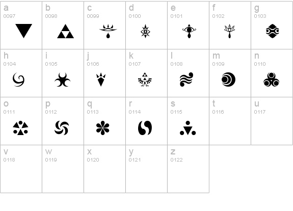 Hylian Symbols lowercase a-z preview