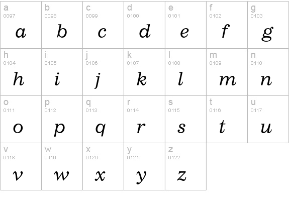 ImpressumEF-LightItalic lowercase a-z preview
