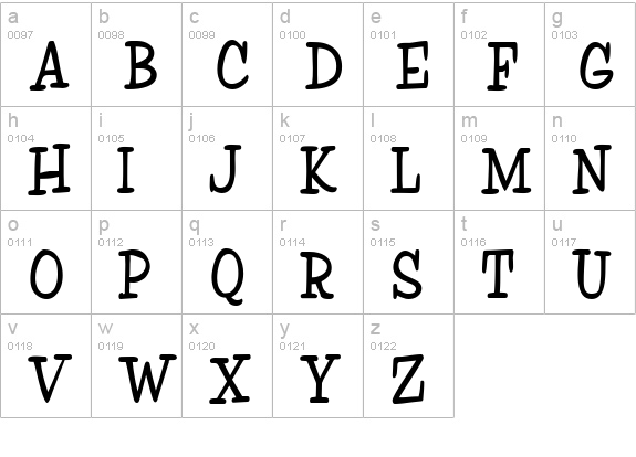 Ink lowercase a-z preview