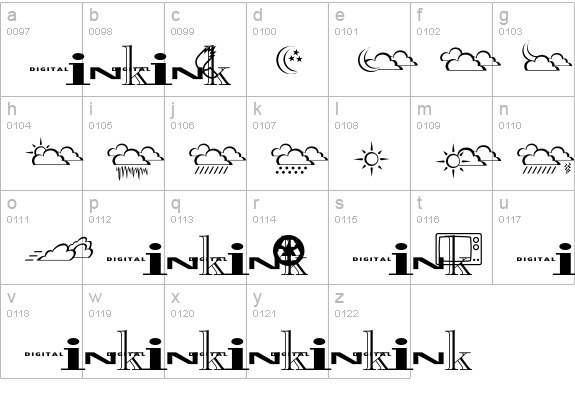 InkFontDingbats lowercase a-z preview