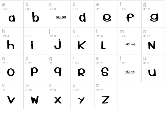Inkling lowercase a-z preview