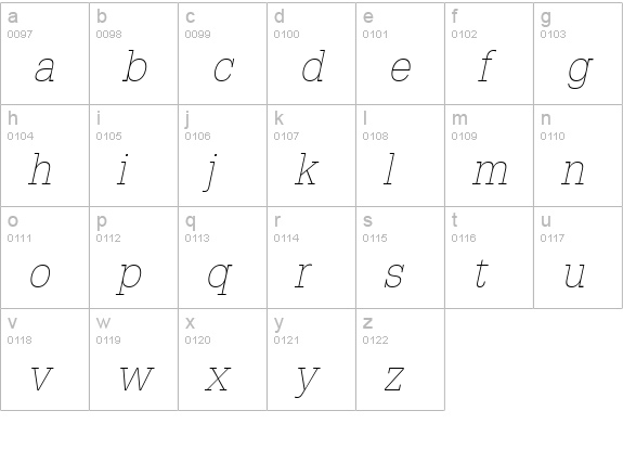 Installation Light SSi Thin Italic lowercase a-z preview