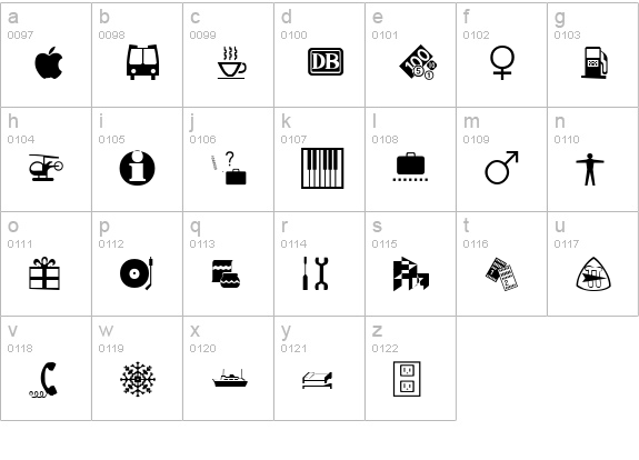 Inter Dingbats FC lowercase a-z preview