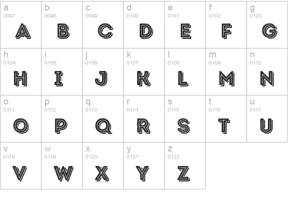 Intro Rust H1 Base 2 Line Shade lowercase a-z preview