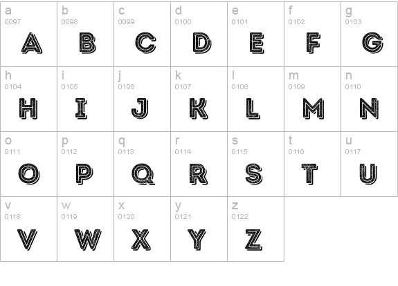 Intro Rust H2 Base 2 Line Shade lowercase a-z preview
