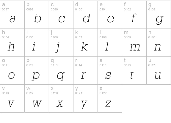 Istafford Xlight lowercase a-z preview