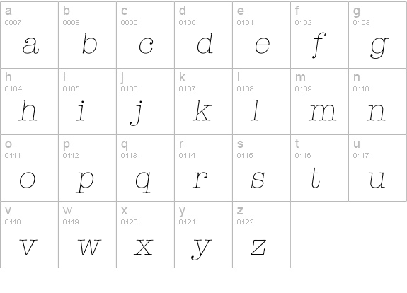Itypewriter Xlight lowercase a-z preview