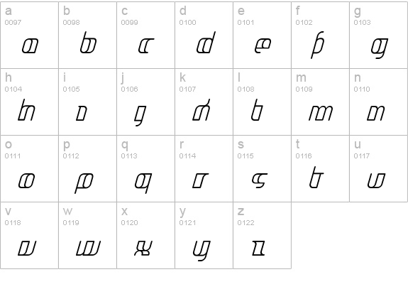 Jakone-CondensedItalic lowercase a-z preview