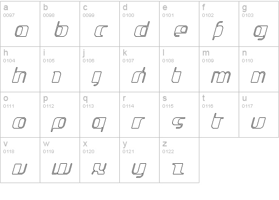 Jakone-OutlineItalic lowercase a-z preview