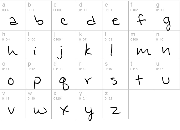 Jennifer's Hand Writing lowercase a-z preview