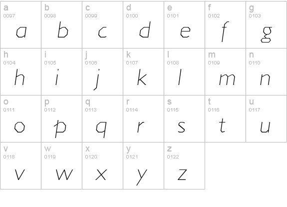 Jillican ExtraLight Italic lowercase a-z preview