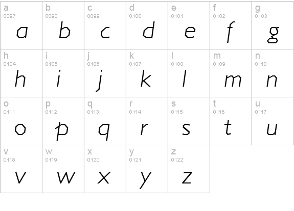 Jillican Light Italic lowercase a-z preview