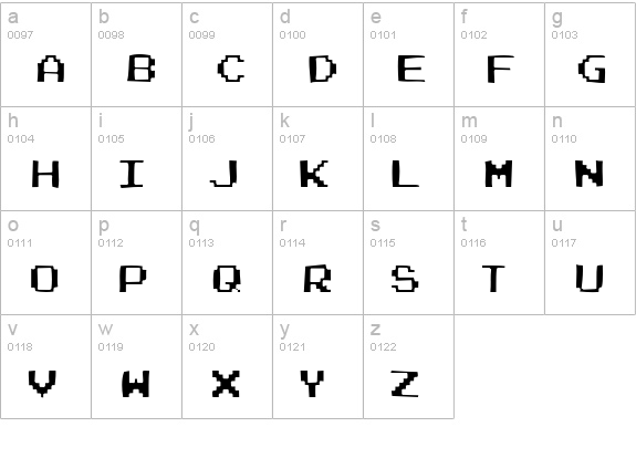 Joystix Gaunt lowercase a-z preview