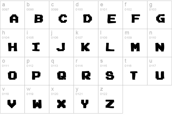 Joystix Ink lowercase a-z preview