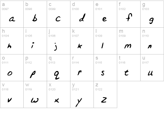 JustinsHand Regular lowercase a-z preview