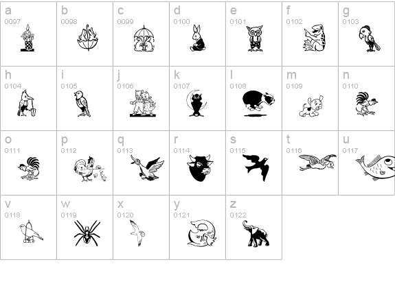 Karen Helenes Dingbats lowercase a-z preview
