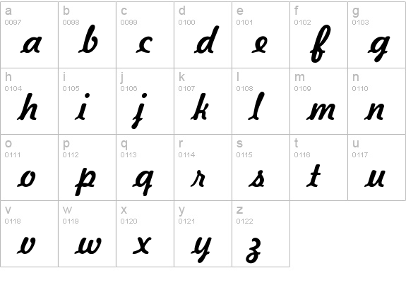 KavalerKursive lowercase a-z preview