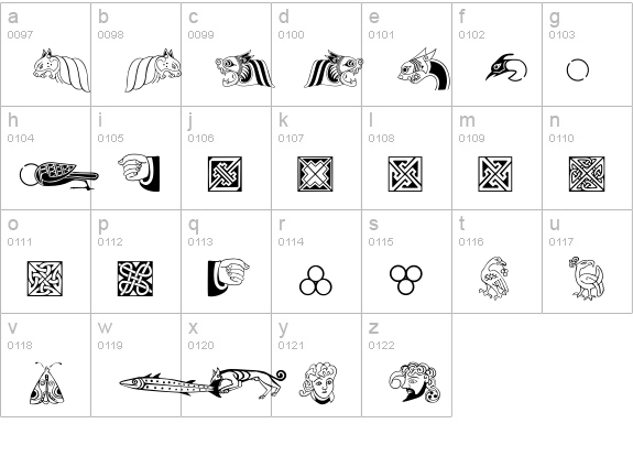 Kells Extras lowercase a-z preview
