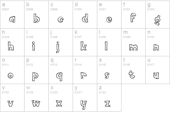 Knobcheese-Outline lowercase a-z preview