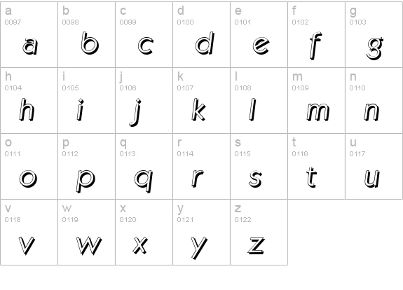 KoblenzShadow-Light-Italic lowercase a-z preview