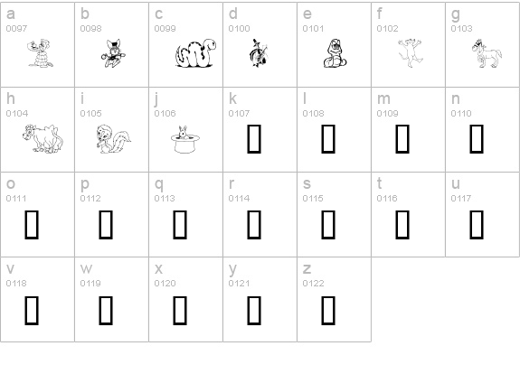 Komedy Kritters lowercase a-z preview