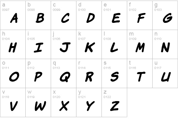 Komika Hand Bold Italic lowercase a-z preview