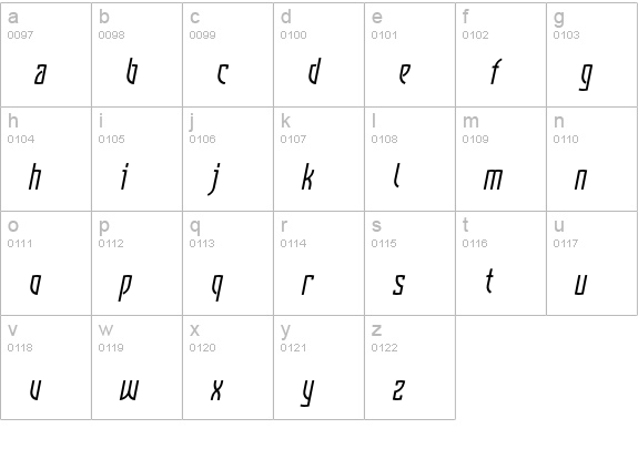 Komunique-Italic lowercase a-z preview