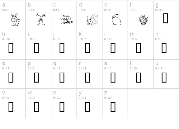 KR Bunny Dings lowercase a-z preview