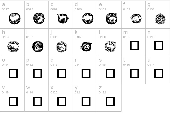 KR Chinese Zodiac lowercase a-z preview