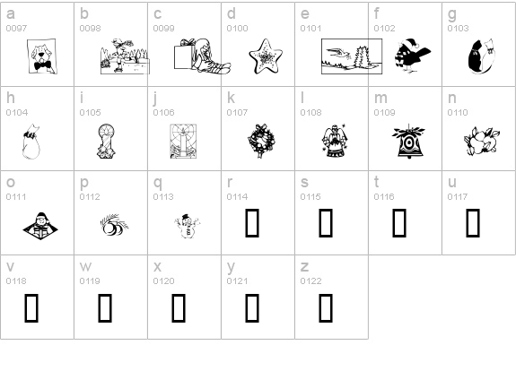 KR Christmas 2002 Dings 5 lowercase a-z preview