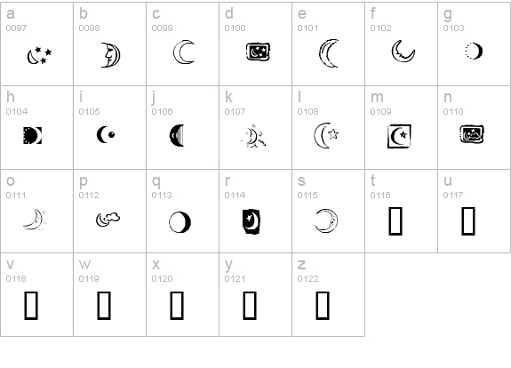 KR Crescent Moons lowercase a-z preview
