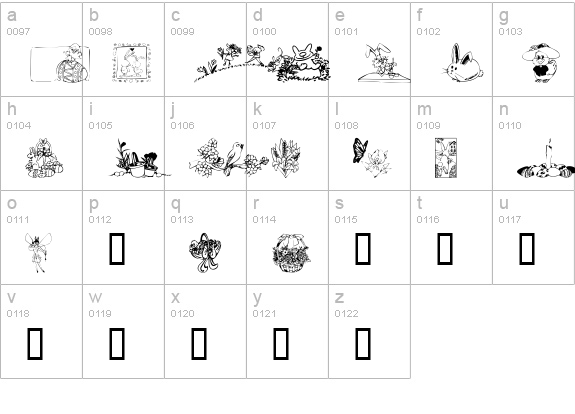 KR Easter 2002 lowercase a-z preview