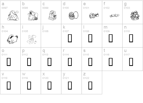 KR Easter 2003 lowercase a-z preview
