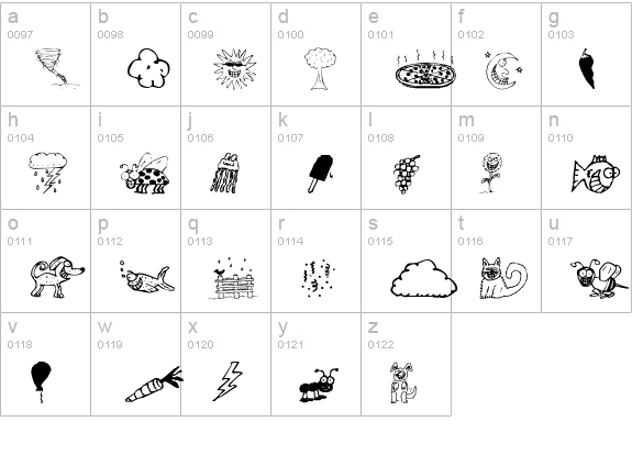 KR Silly Art Dings lowercase a-z preview