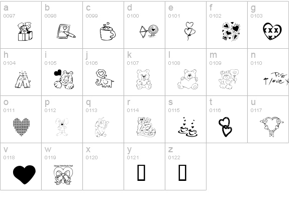 KR Valentine Dings 2002 lowercase a-z preview