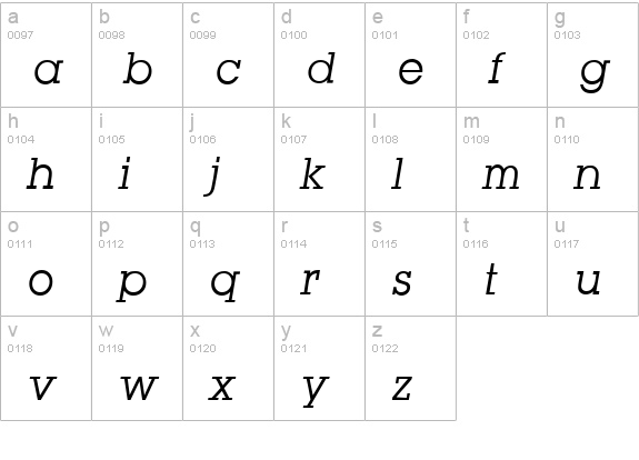 L850-Slab-Italic lowercase a-z preview