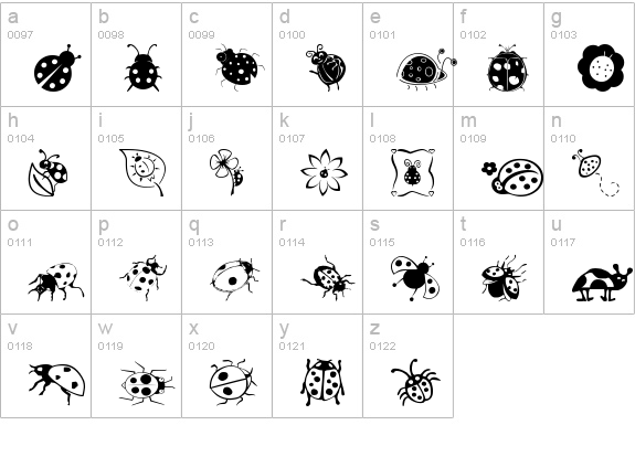 Ladybug Dings lowercase a-z preview