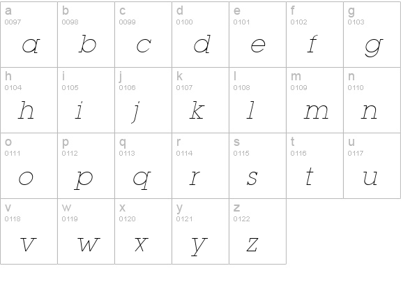 Lapland Light Italic lowercase a-z preview