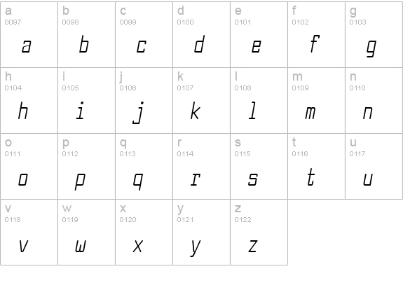 Larabiefont Compressed Italic lowercase a-z preview