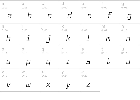 Larabiefont Condensed Italic lowercase a-z preview