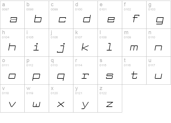 Larabiefont Extended Italic lowercase a-z preview