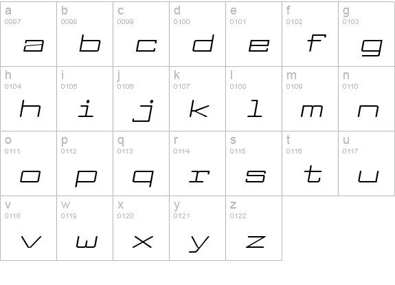 Larabiefont Xtrawide Italic lowercase a-z preview