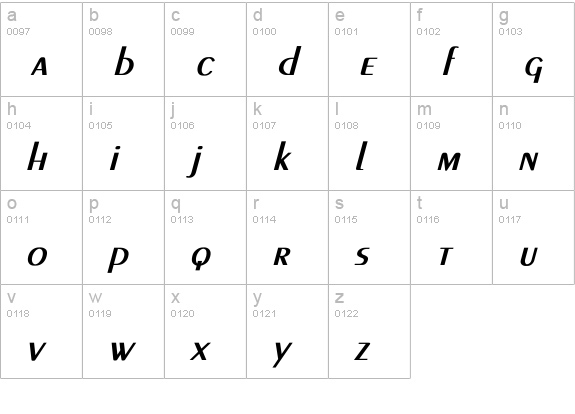 Larwell-Light Bold Italic lowercase a-z preview