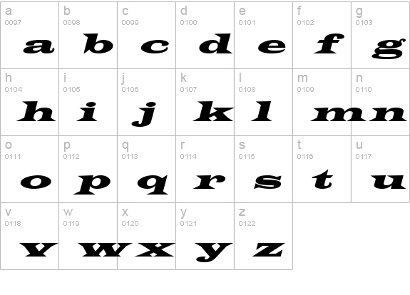 Latin WideExtObl Normal lowercase a-z preview