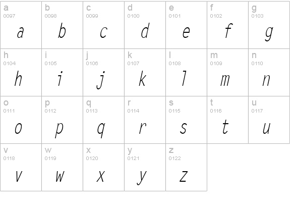 Lechter Condensed Italic lowercase a-z preview