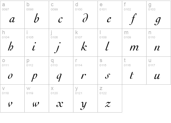 Lega-Italic lowercase a-z preview