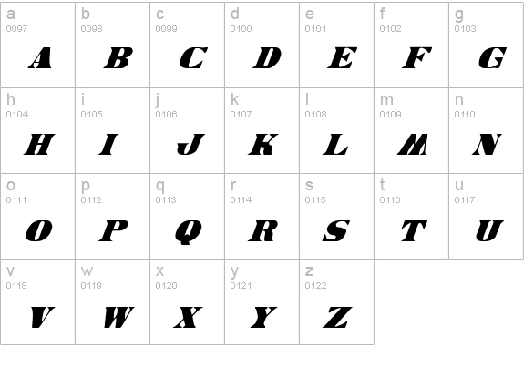Legal Tender Condensed Italic lowercase a-z preview